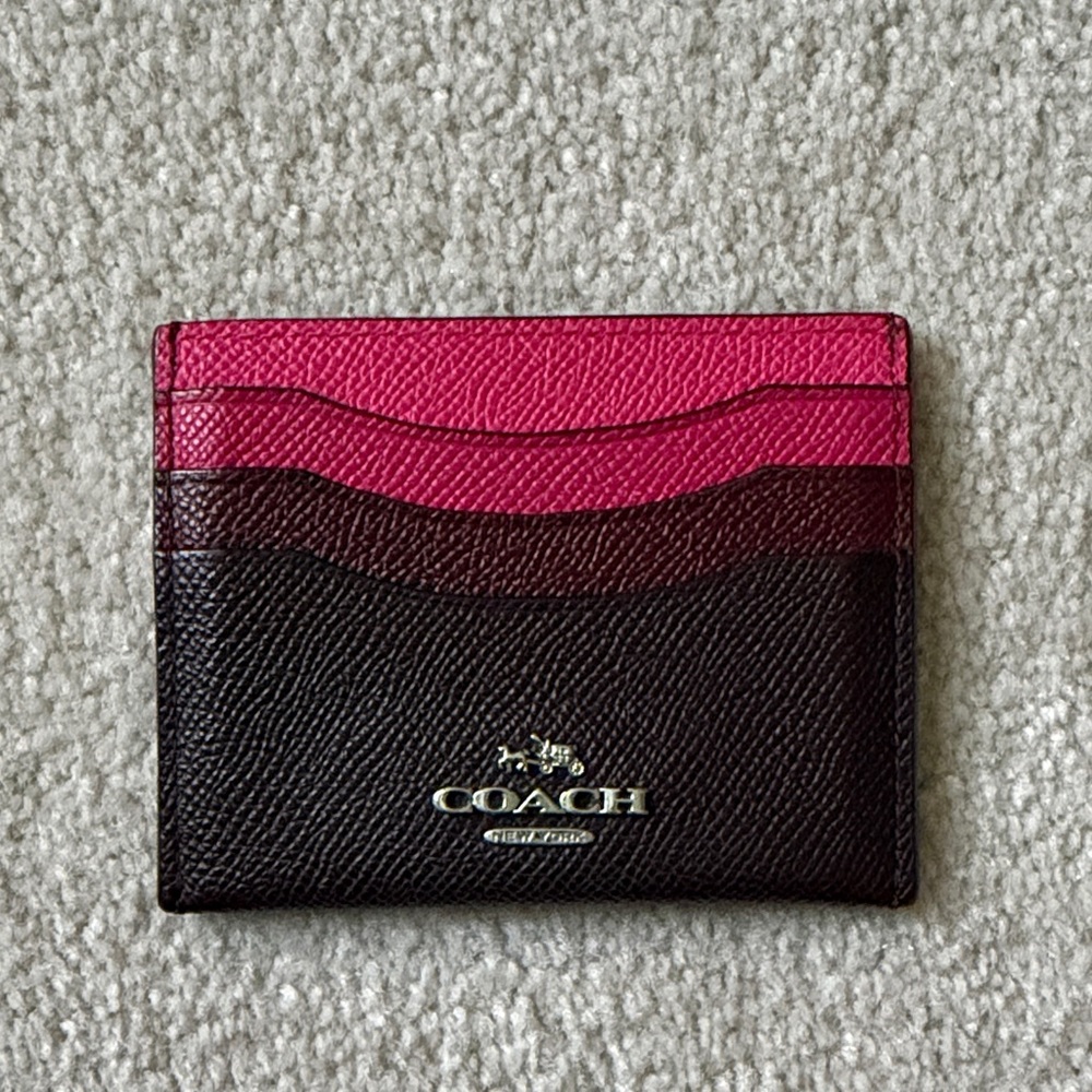 Coach Fuchsia and Burgundy Flat Card Case
